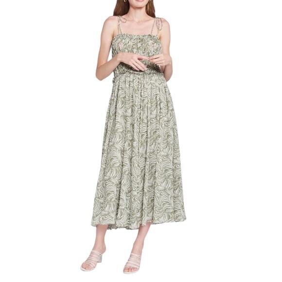 NWOT En Saison Sole Abstract Print Midi Sundress green white Sz S - Picture 1 of 7
